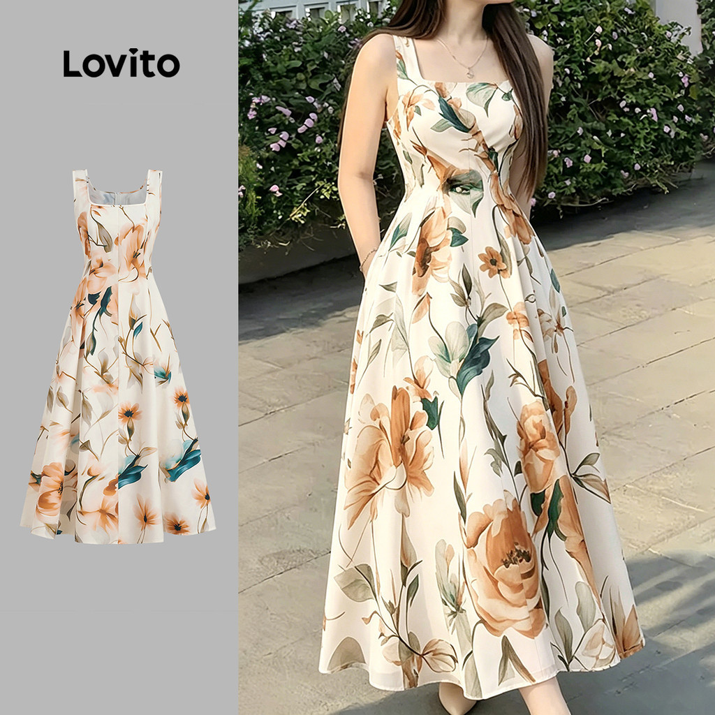 (New Arrival) Lovito Women Floral Elegant Dress Ruffle Hem Spring/summer Dress L196ED610