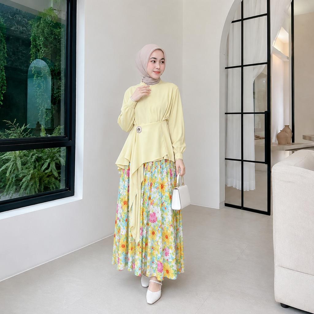 NJW -  Set rok MIRA- Setelan Rok maxi blouse lengan pj - Set Rok Kombinasi