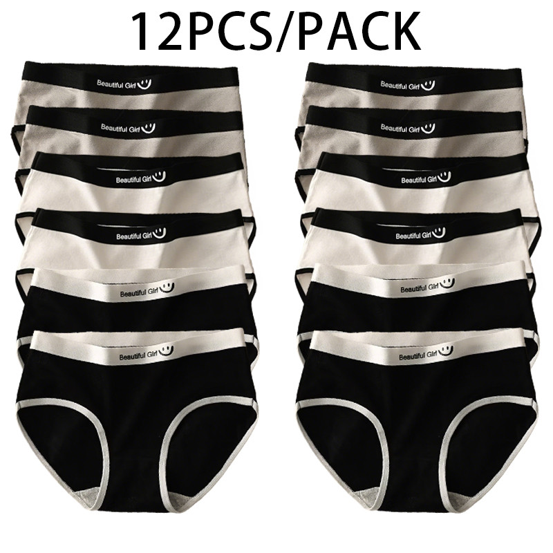 12/6 pcs Panty For Women Fashion Boutique Women Korean fashionable women's mid waist underwear cute