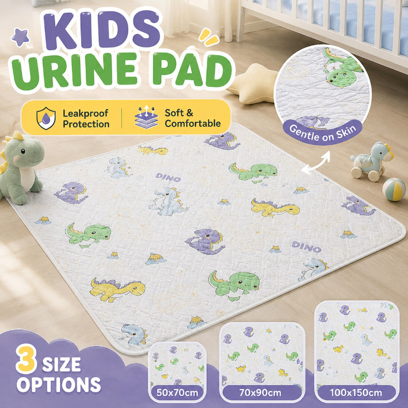 Baby Waterproof Bed Pad Washable Reusable Urine Mat Soft Quilted Dinosaur Print Foldable