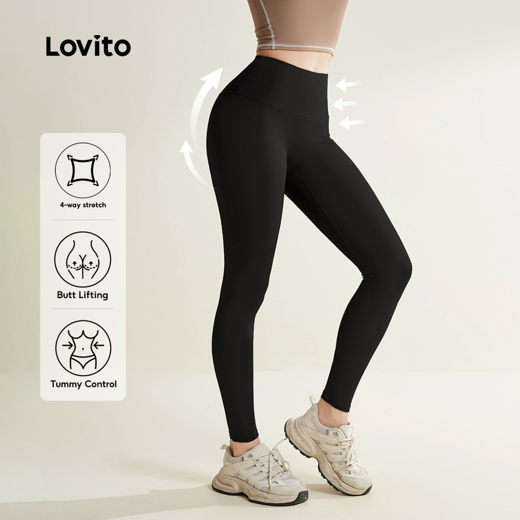 Lovito Women Casual Sports Leggings Korean Butt Lifting HighWaist Yoga Tummy Control Workout Legging