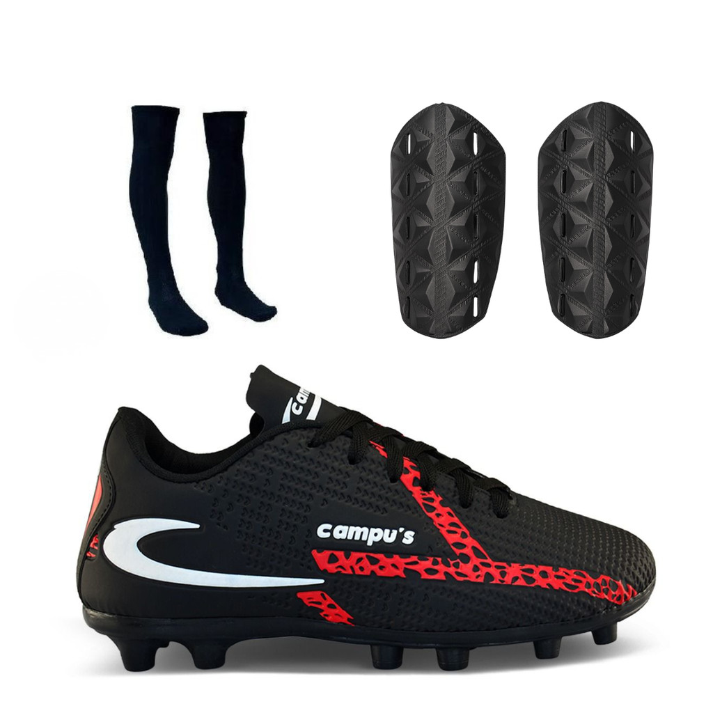 Kit Chuteira De Campo Caneleira e Meião Masculina Com Trava Resistente