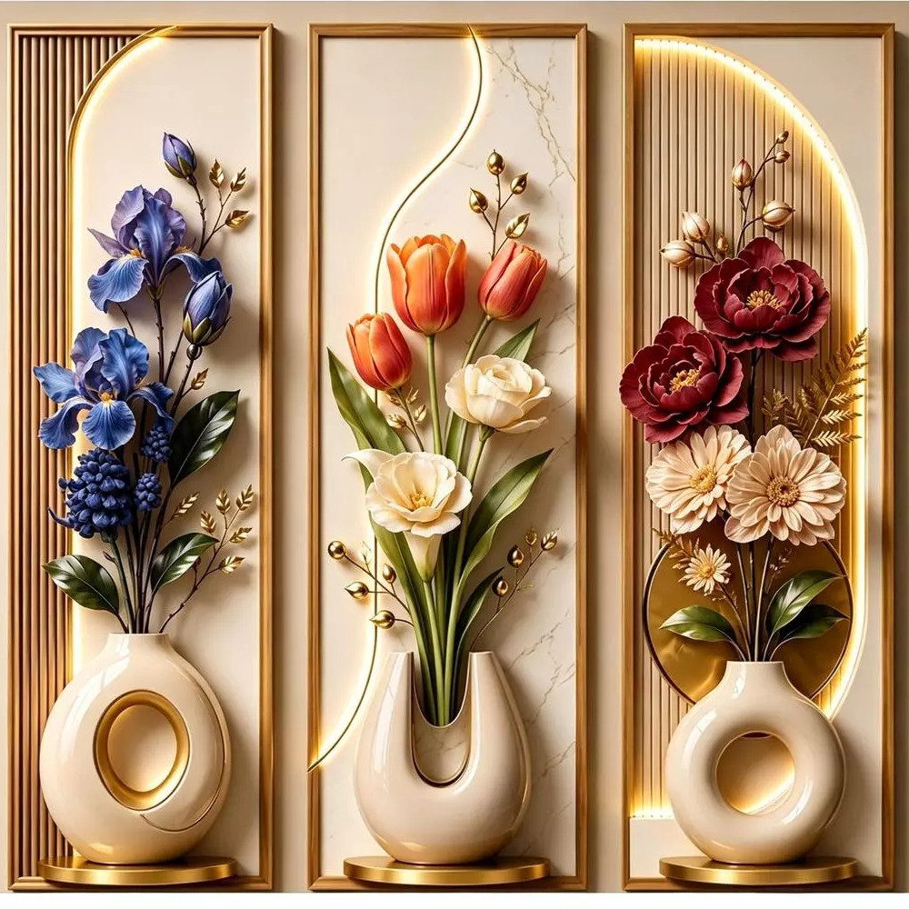 3PCS Wall Decoration Featuring 3D Floral Pattern Modern Nordic Wall Art Minimalist Living Room Decor