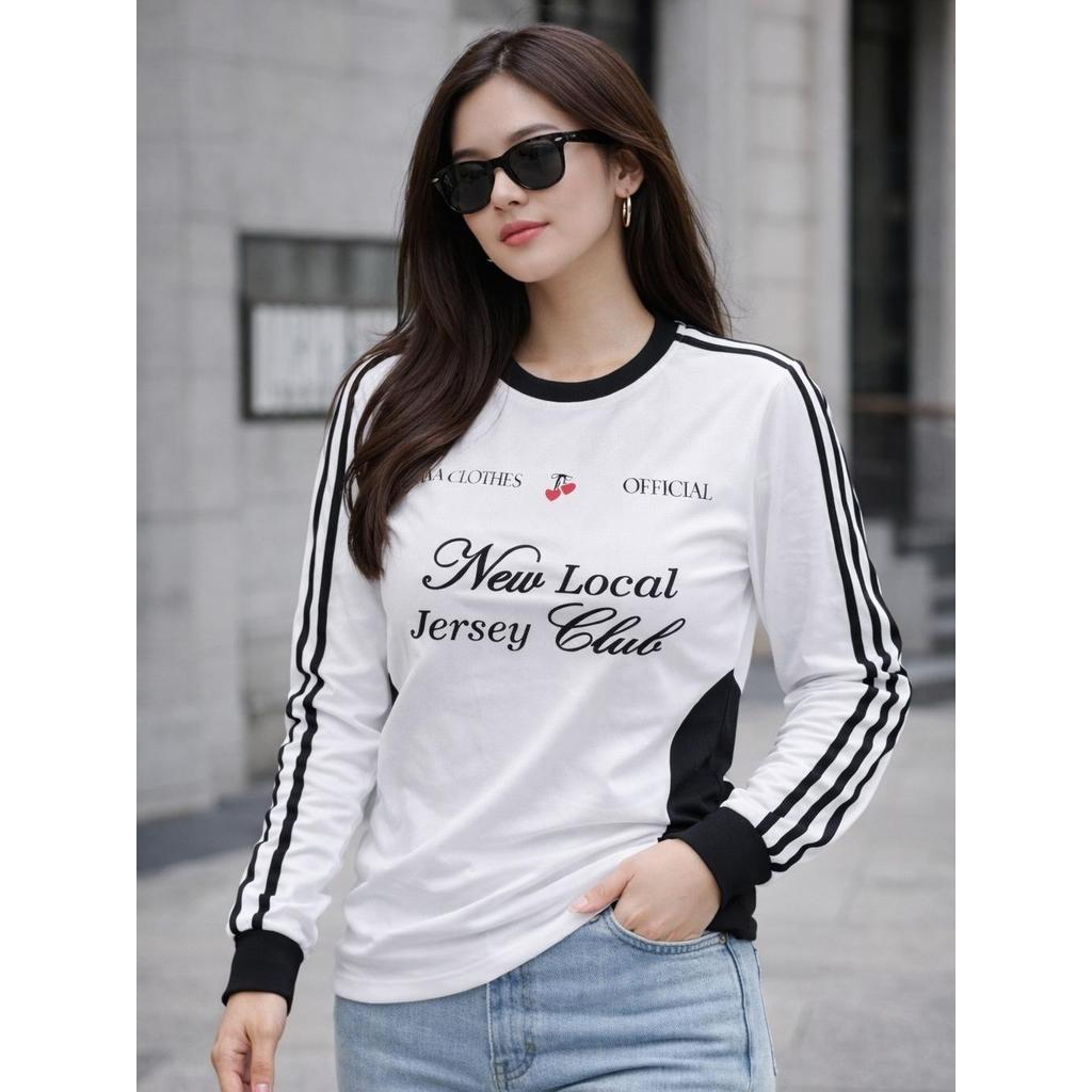 ANACLOTHES Atasan Wanita Lengan Panjang Stripe Korea Kaos Wanita Lengan panjang Jersey ootd berhijab