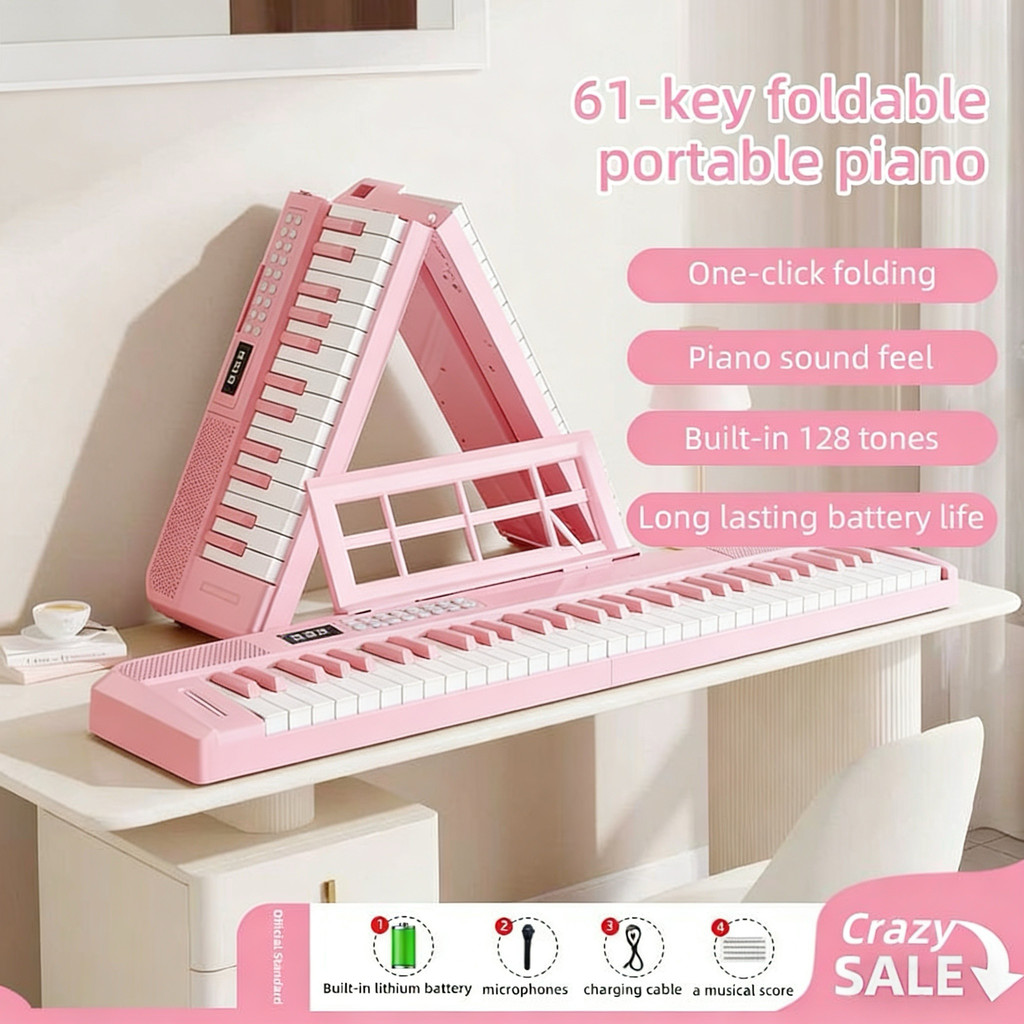 YUBEST Piano Foldable Electronic Piano with 61 Keys, Portable for Children Beginners Gift Giving