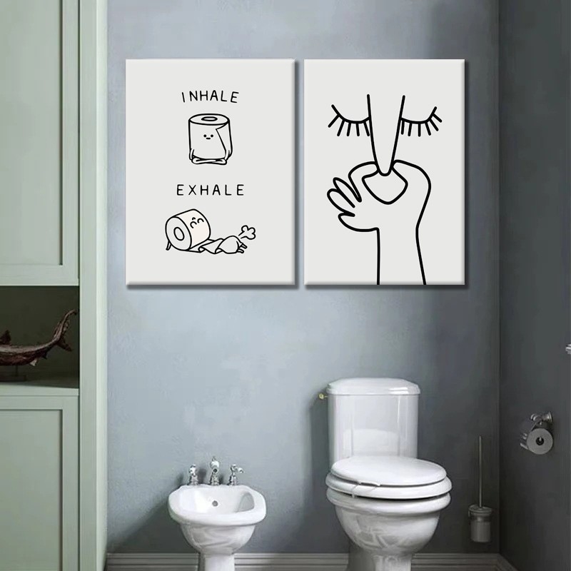 Creative Sketch Black-and-White Striped Bathroom Decorative Artwork
