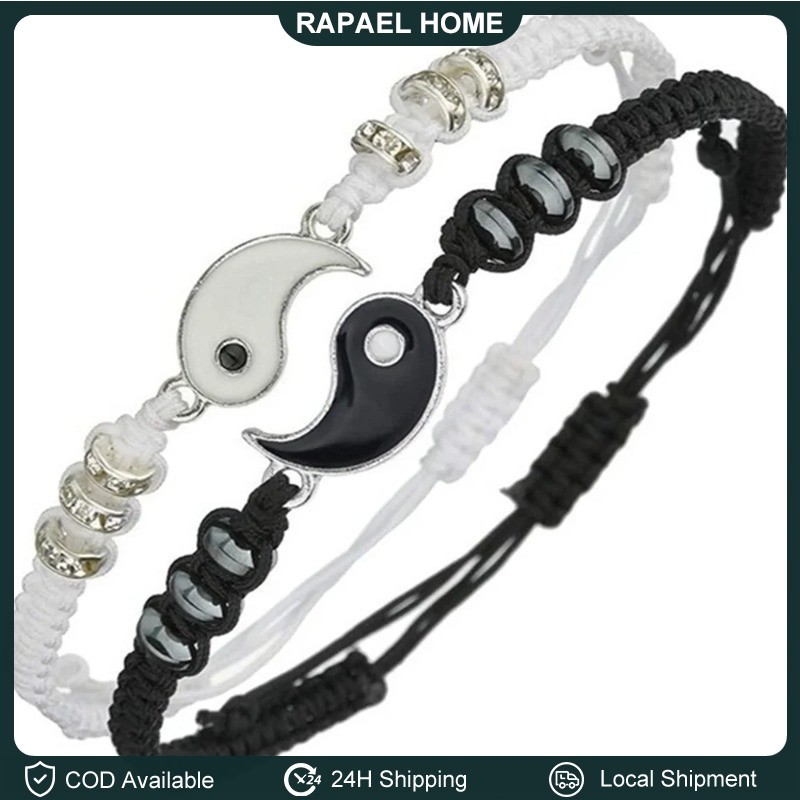 Tai Chi Yin Yang Couple Bracelet for Lover Handmade Woven Baided Rope Adjustable Bracelets Gift