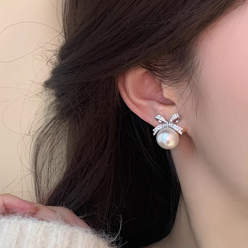 Bông tai nữ full zirconium giả ngọc trai, thiết kế tinh tế đơn giản, phù hợp mọi dịp