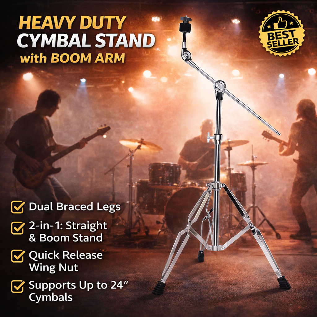 Drum Cymbal Stand Adjustable Height Boom Arm Holder Heavy Duty Metal Cymbal Support Stand