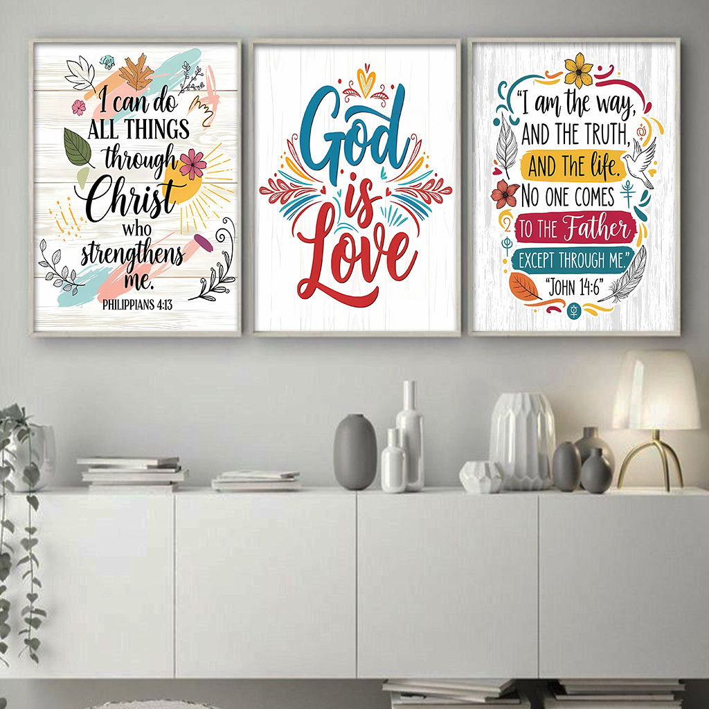 3-piece Set Bible Verse Wall Art Decor Rustic Boho Wood Sign Christian Home Wall Decoration