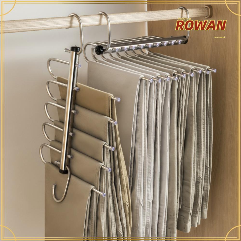 ROWANSG Magic Pants Hanger, Space-Saving 5/9 Layer Folding Trousers Rack, Seamless Hanger Multi-Function Pants Storage Hook