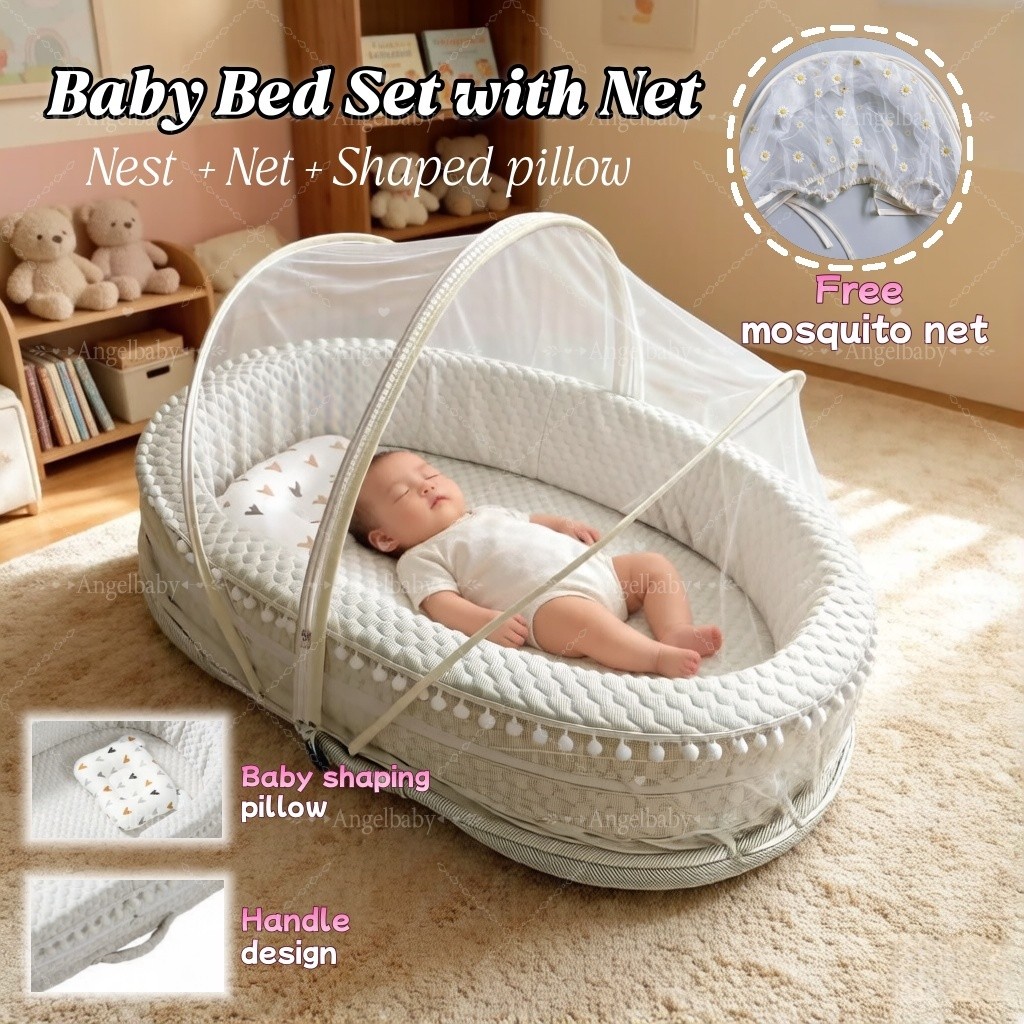 Baby Bed Mosquito Net Pillow 3 In 1 Portable Baby Bed Cotton Baby Crib Foldable And Removable Newbo
