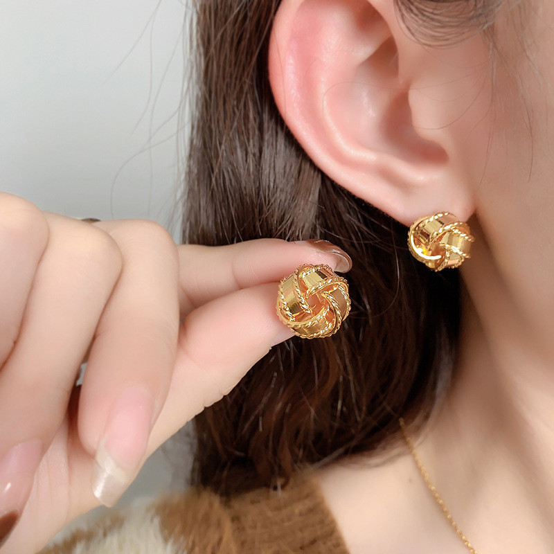 Bông Tai Hình Cầu Thủy Tinh Bện, Mạ Đồng 18K Vàng Thật - Phong Cách Sang Trọng