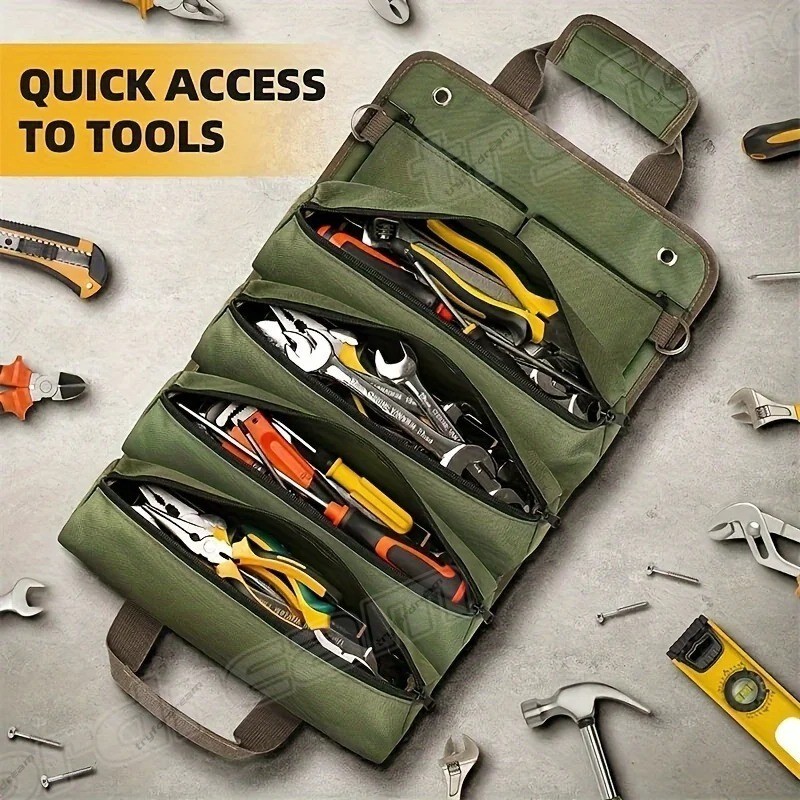 Multi Purpose Tool Bag Professional Multi Pocket Hardware Tools Organizer Portable Roll Up Electrician Tool Pouch