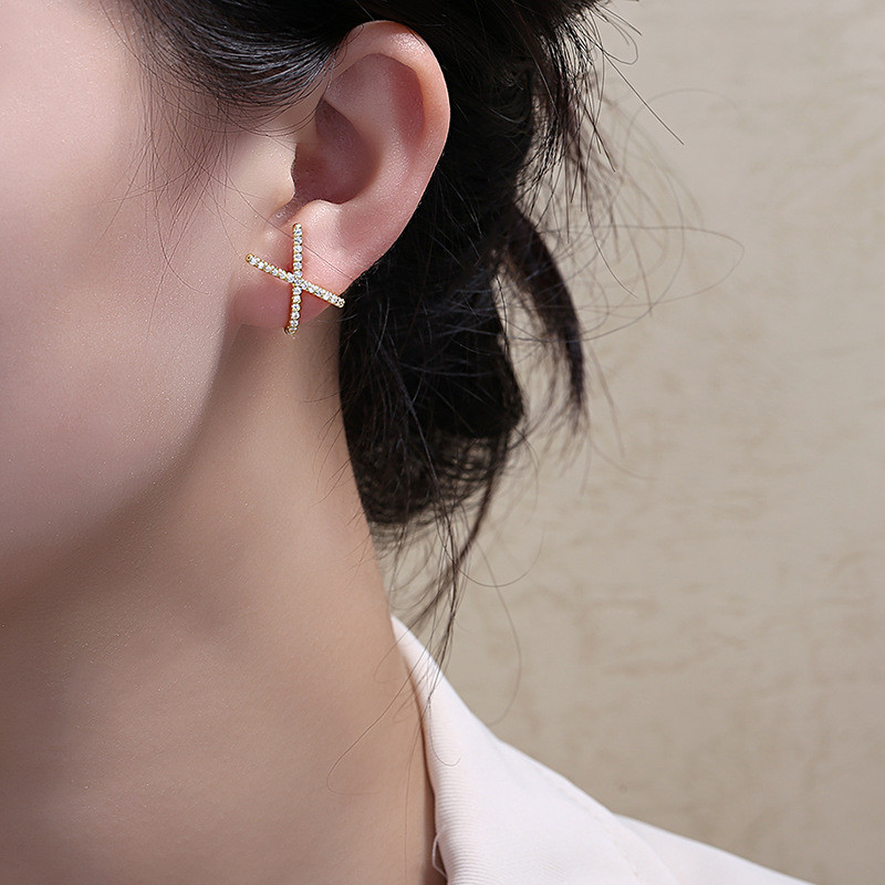 Sản Phẩm Mới Cao Cấp S925 Bạc Kim Bông Tai Nữ Mùa Hè Retro Pháp Chữ Thập Zircon Phong Cách Thoáng Mát Sang Trọng