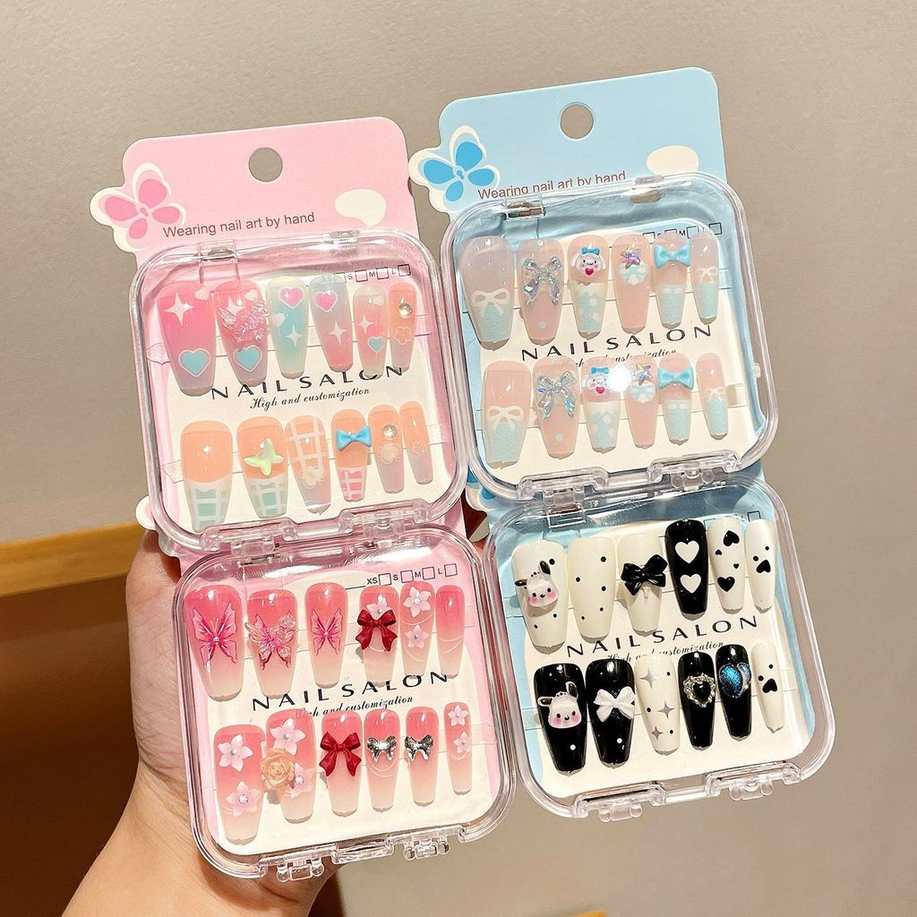 New cute and fashionable KT cat children wear long love manicure girl cartoon manicure