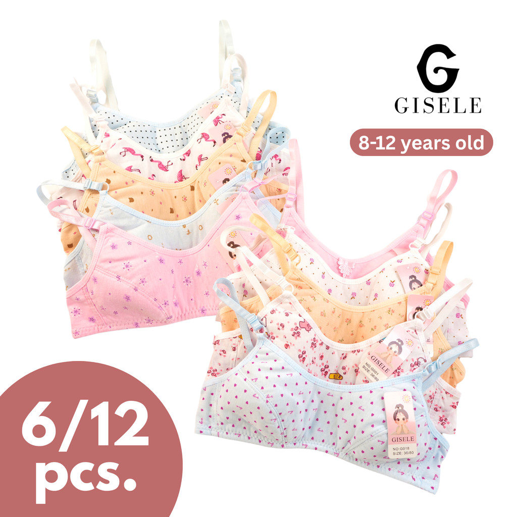 6/12 pcs. Baby Bra Cotton Comfortable Random Assorted Colors and Designs Adjustable Student Bra