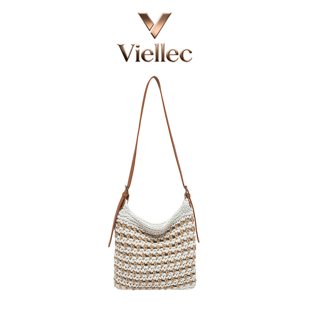 Túi dệt tay Viellec Nữ 2026 Phong cách mới Túi đeo vai kỳ nghỉ Túi Tote sức chứa lớn
