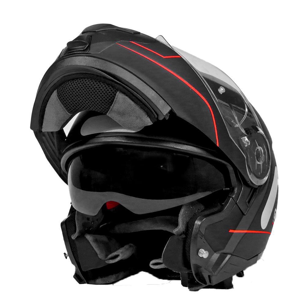 CAPACETE GP TECH A118 SV ROAD ARTICULADO ROBOCOP FOSCO PRETO-VERMELHO 