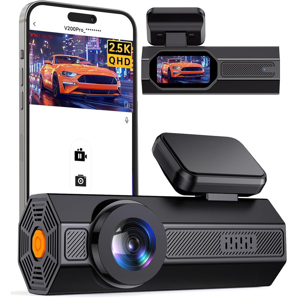 Dash Cam, 2.5K Dash Cam Front, VEEMENT Dash Camera for Cars, 1440P Car Dash Camera with APP, WiFi Dash Cams with WDR Night Vision, 24/7 Parking Monitor Dashcam, 160°Wide, G-Sensor,