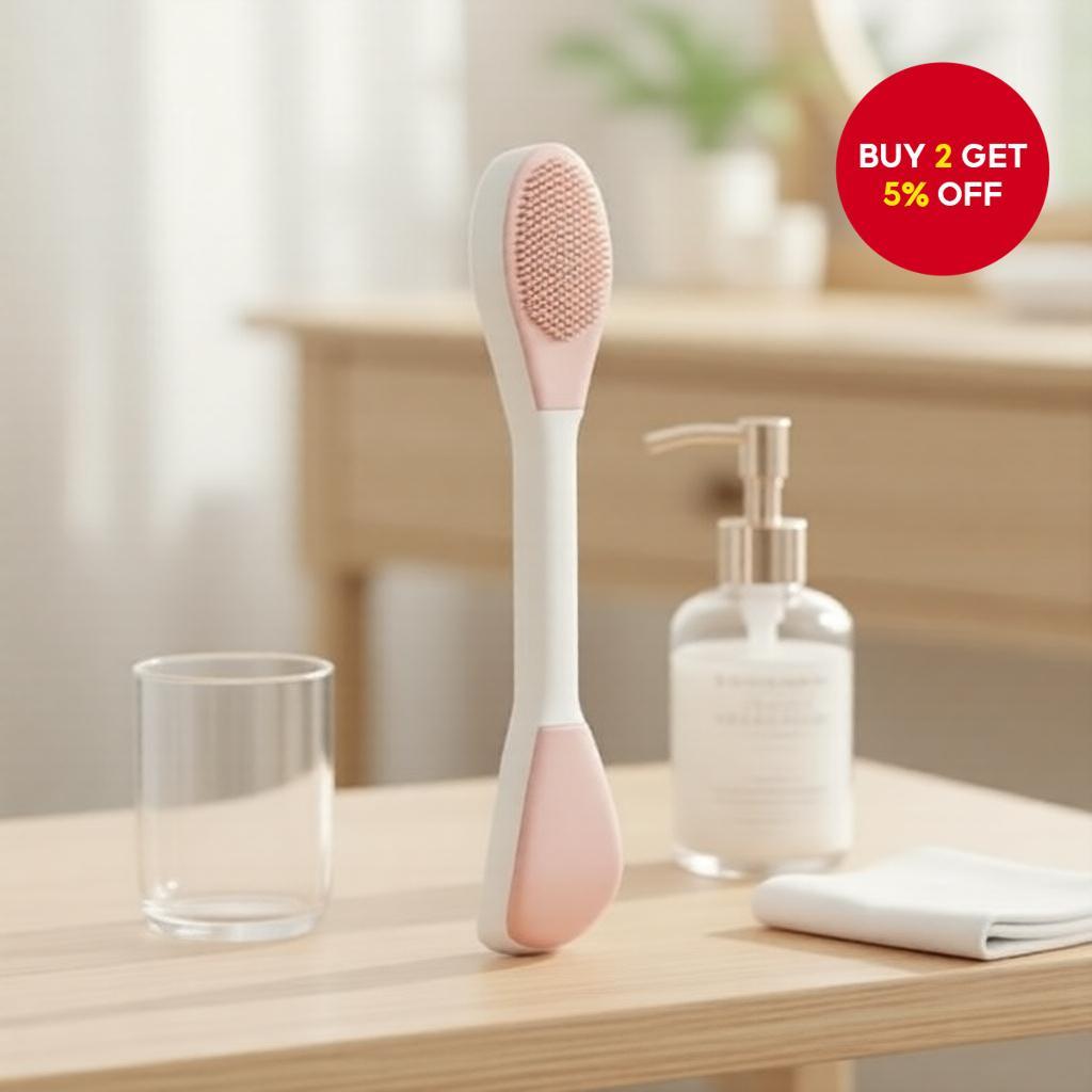 Silicone Facial Cleansing Brush with Dual Heads, Mask Applicator, Exfoliating and Massaging Tool