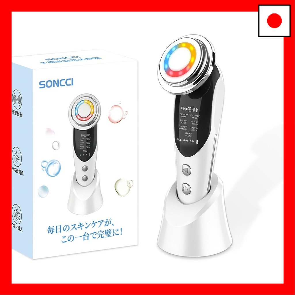 [Direct from JAPAN]SONCCI Facial Beauty Device, EMS RF Beauty Device with Heat, Vibration, Iontophoresis, Ion Extraction, Pore Reducing, Facial Slimming, Microcurrent, Multi-Function Beauty Device for Home Beauty Treatments, 4-Color Light, Mouth, 7-in-1,