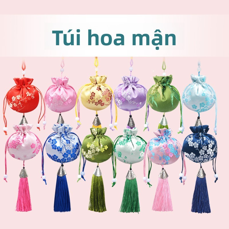 Viellec Túi Mặt Dây Chuyền Móc Thêu Hoa Một Mai Rồng Thuyền Lễ Hội Móc Di Động Thiết Thực Hoa Mai Ví Mặt Dây Chuyền Xe Tua Rua Sachet