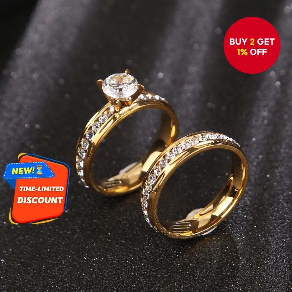 Pair of Wedding Rings Engagement Ring Full Diamond for Couples(No box included)