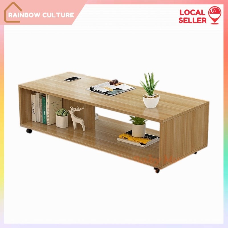 Movable Coffee Table with Wheels Simple Multi-Functional Storage Living Room Side Cabinet/Rainbow Culture
