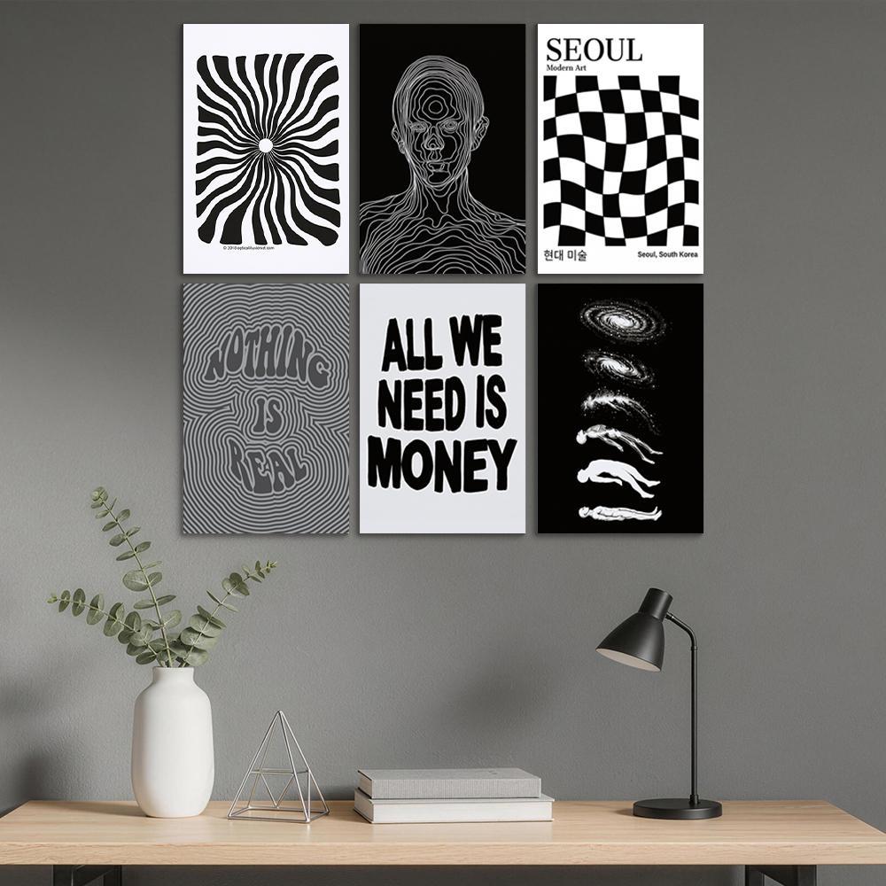 Hiasan Dinding Aesthetic Black White Pop Art Quotes Minimalist Abstract Board Printings Walldecor