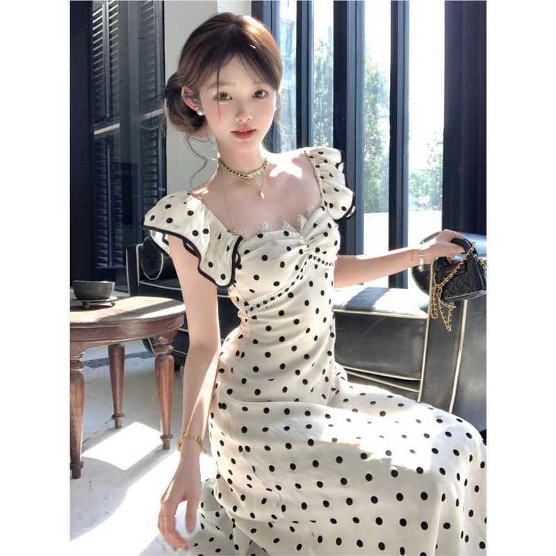 strapless open back dress Lily Retro Off Shoulder White Polka Dot Swing Dress