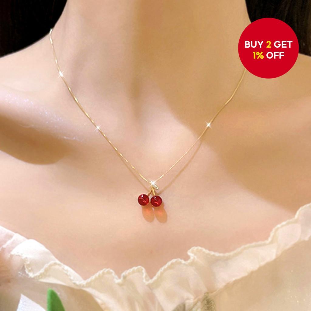Women's Cherry Red Necklace Fashion Minimalist Luxury Versatile Statement Jewelry, For Christmas Gif