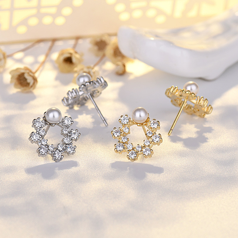 Bông Tai Hoa Bạc 925 Kim Ngọc Trai Phong Cách Hàn Quốc Đơn Giản