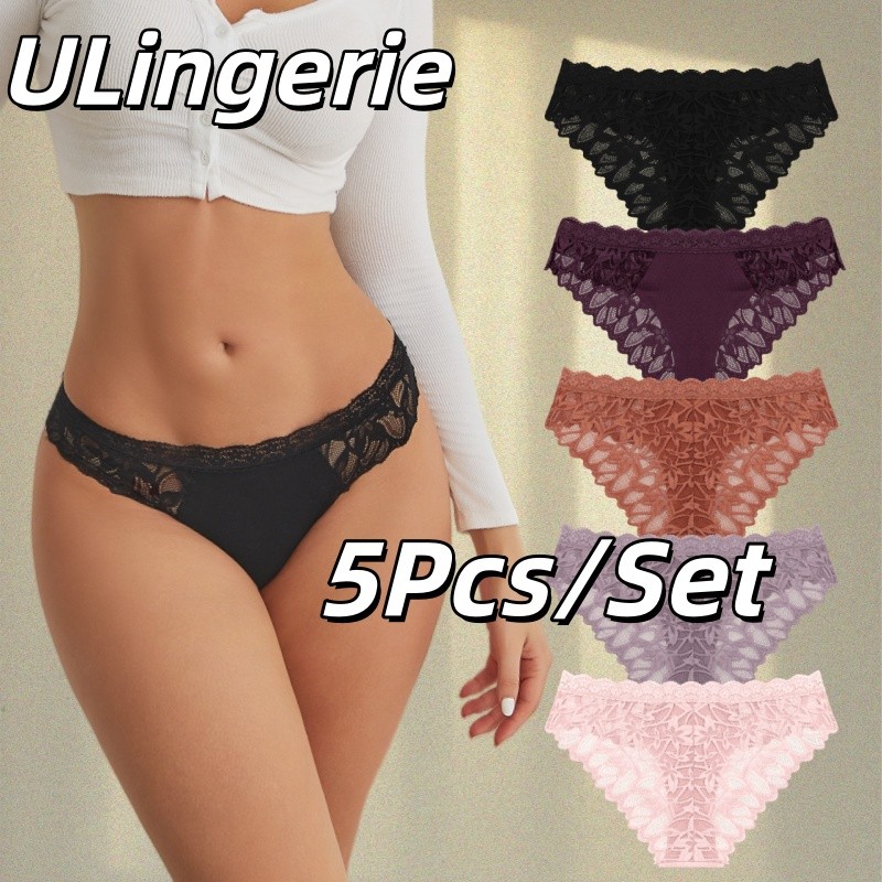 5PCS/Set Women Lace Panties Seamless Panty Lingerie Female Floral Lace Perspective Waist Underwear