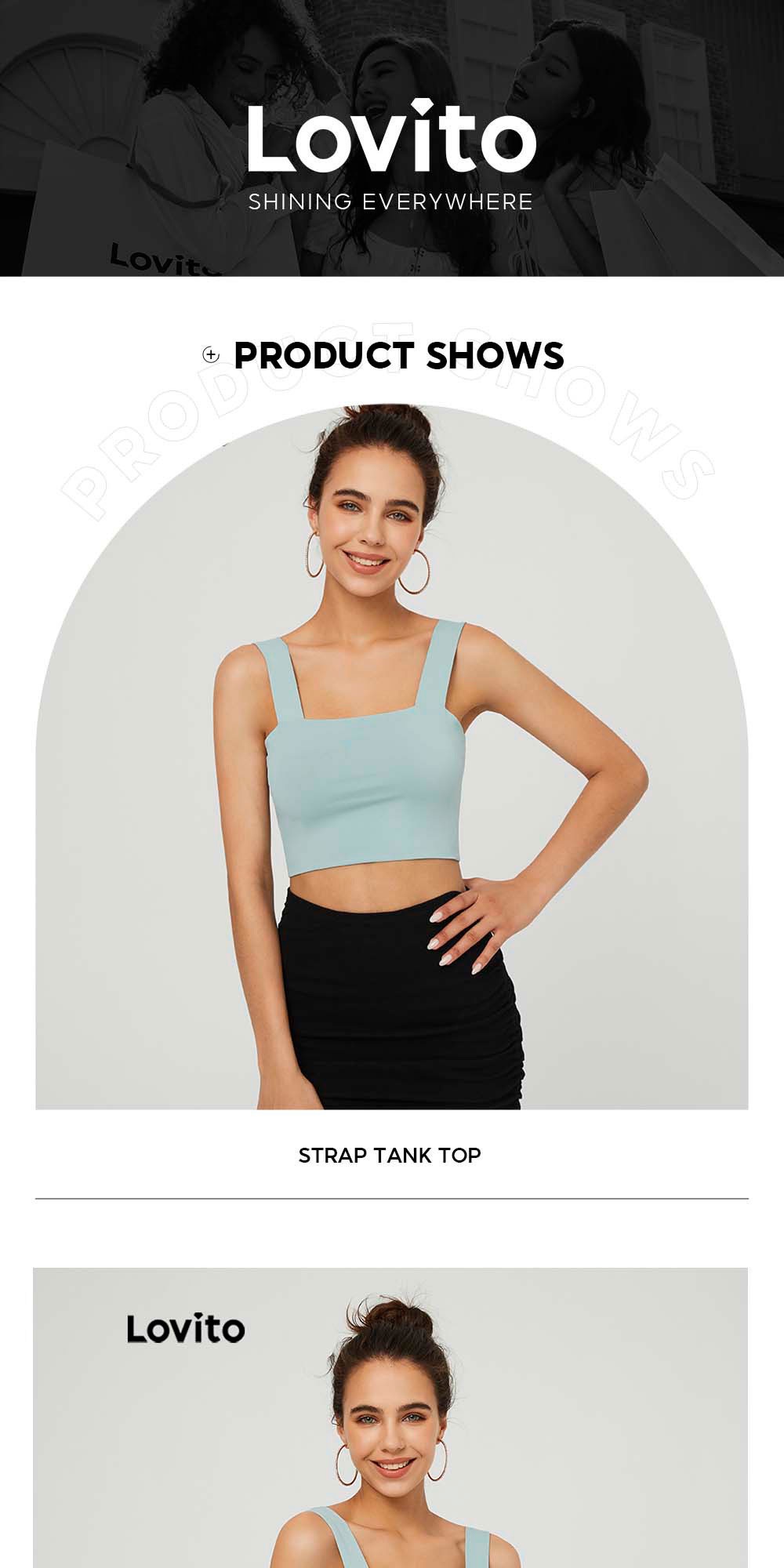 Lovito Trendy Solid Navel Shoulder Strap Square Tank Crop Tops Sando ...