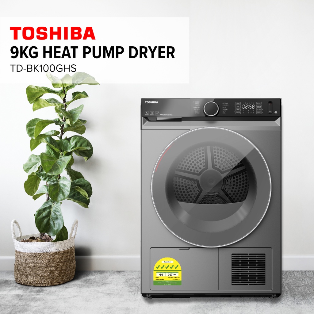 [Bulky] Toshiba TDBK100GHS T15 Gray 9Kg Heat Pump Dryer, Energy