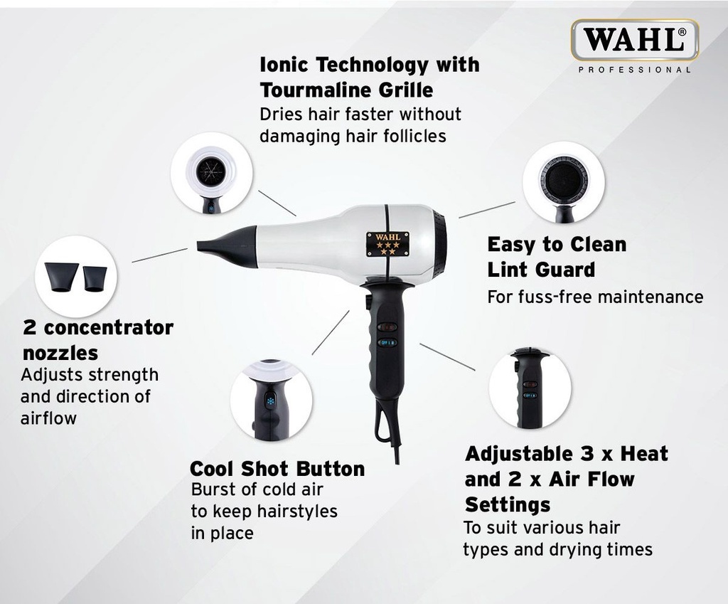 Wahl 5 Star Professional Hair Dryer - Ionic technology, adjustable speed |  Shopee Singapore