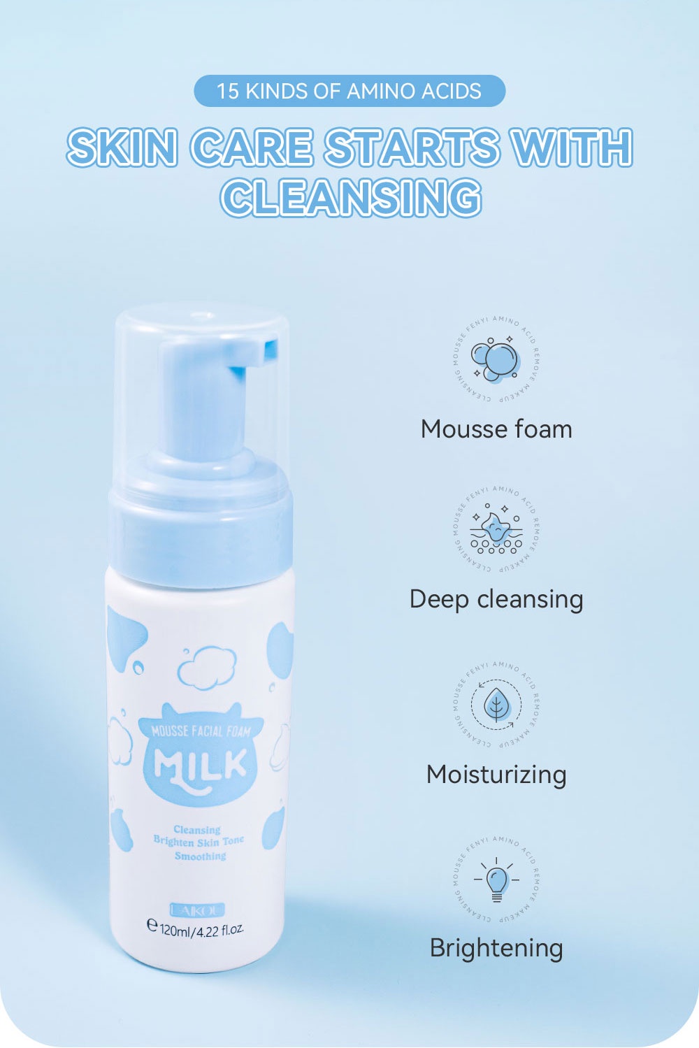 LAIKOU Milk Mousse Cleansing Foam Moisturizing Brightening Deep ...