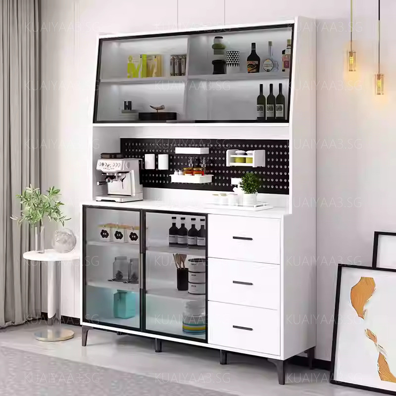 Cabinet Kitchen Storage Cabinet Minimalist Living Room Small Unit Kitchen Storage Glass Door Solid Wood Sideboard Dining Cabinet