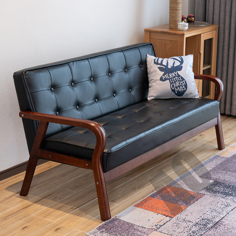 ZAQ Sofa American Simple Leather Sofa Living Room Triple Small House Rental Room Japanese Solid Wood Double Sofa Leather