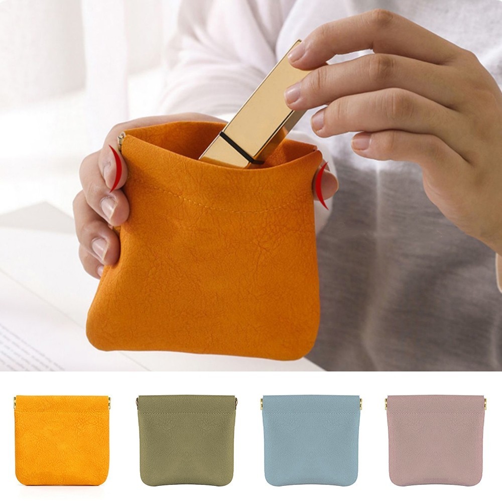 Da PU Di Động Tự Động Đóng Túi Bảo Quản Ví Đựng Tiền Xu Túi Tai Nghe Tai Nghe Mini Sundry Mỹ Phẩm Son Môi Phụ Kiện Gói Đa Năng Túi Bụi