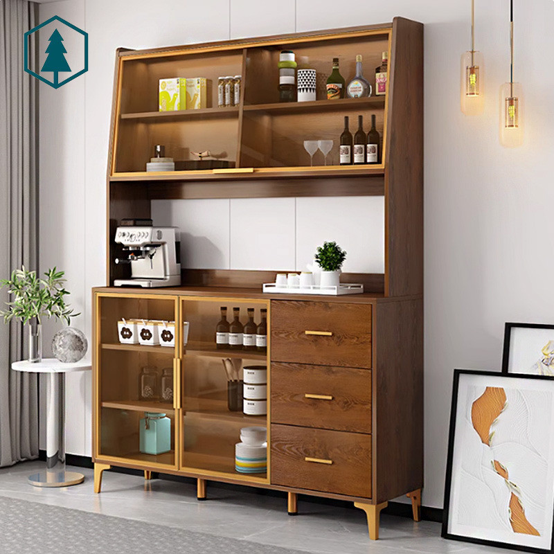 DZ Kitchen Cabinet Minimalist Living Room Small Unit Kitchen Storage Glass Door Solid Wood Sideboard Dining Cabinet