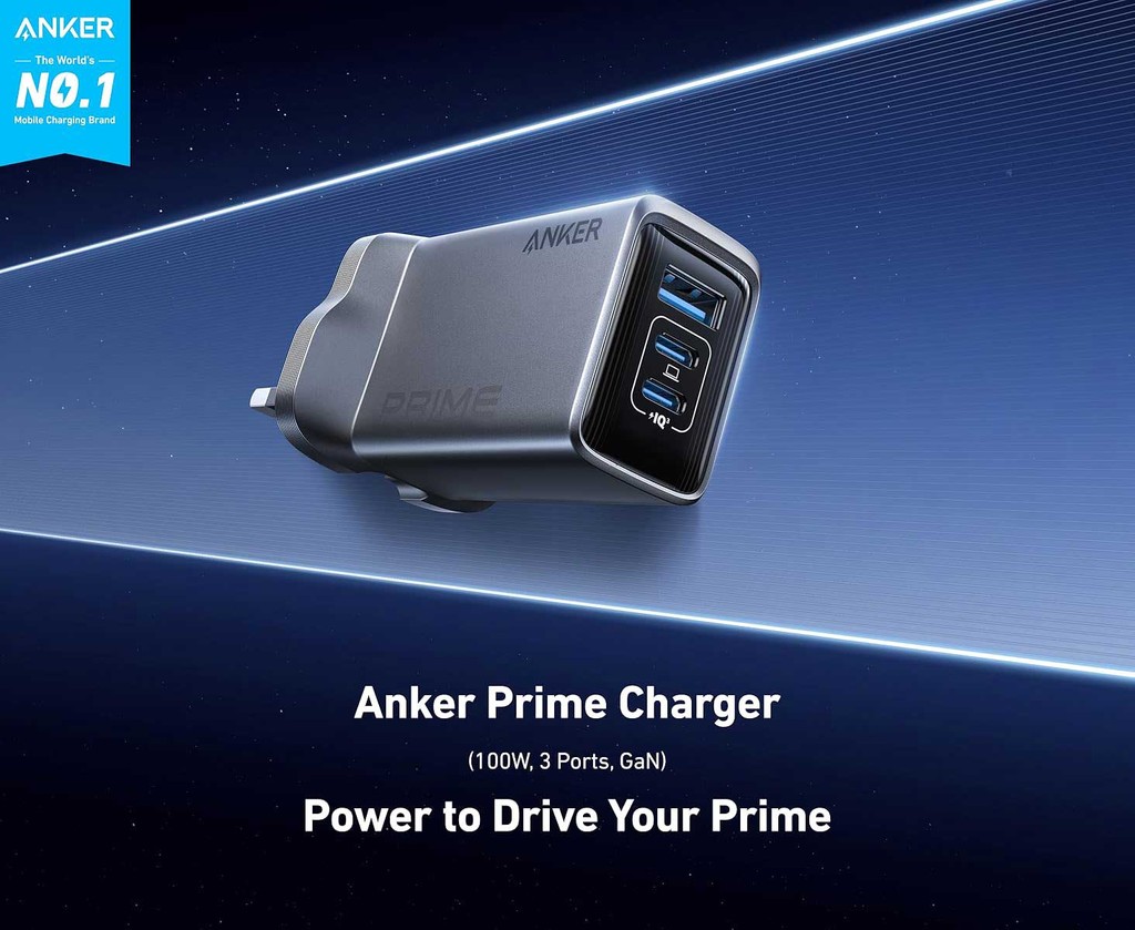 Anker Prime Charger 100W USB C Foldable Charger 3-Port GaN A2688