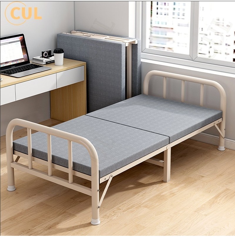 CUL Foldable Bed Single Double Bed Frame With Topper Ready To Use Simple Portable