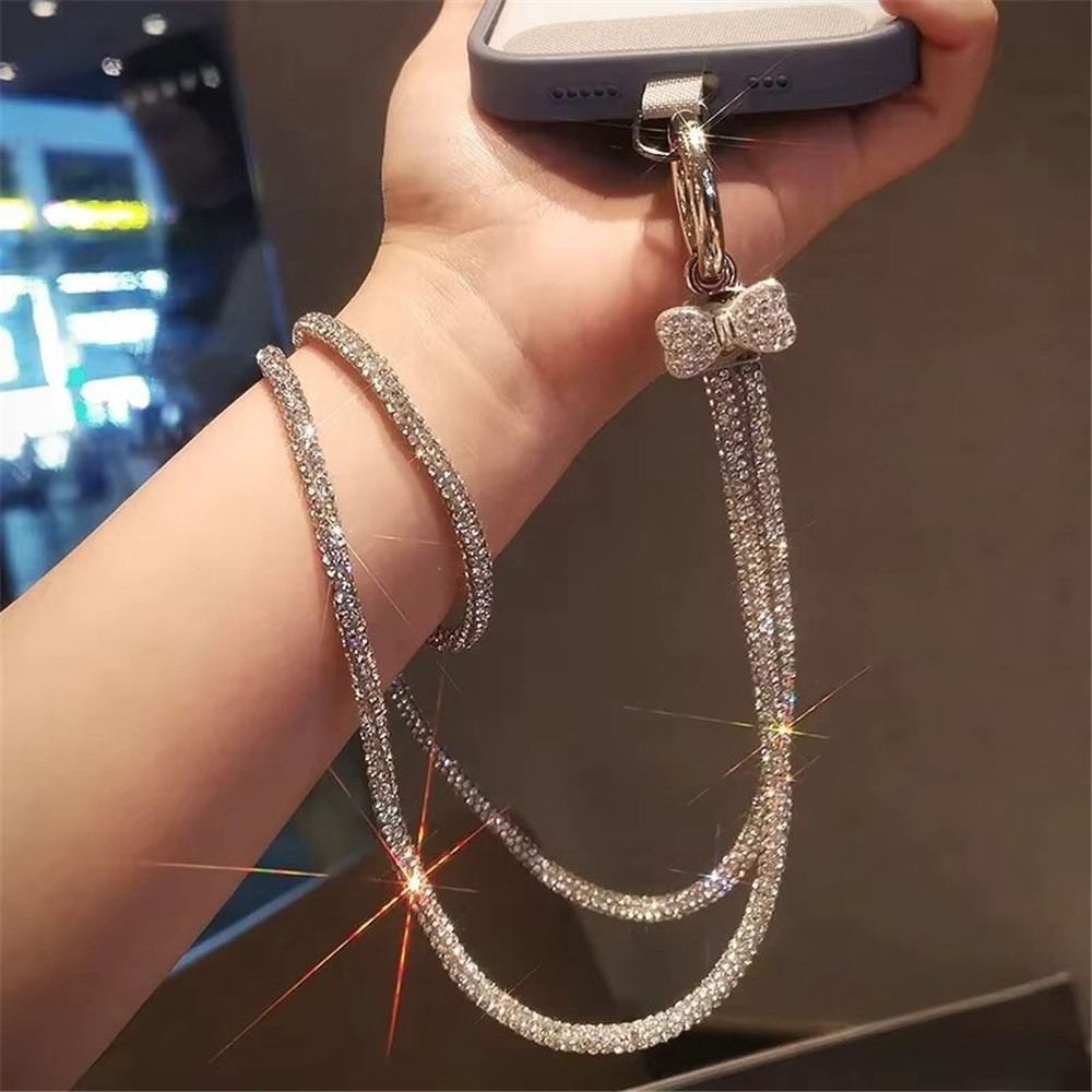 Nơ Tất Cả Full Kim Cương Đa Năng Điện Thoại Di Động Dây Nhiều Màu Sắc Sang Trọng Cổ Tay Ngắn Di Động Lấp Lánh Dây Treo