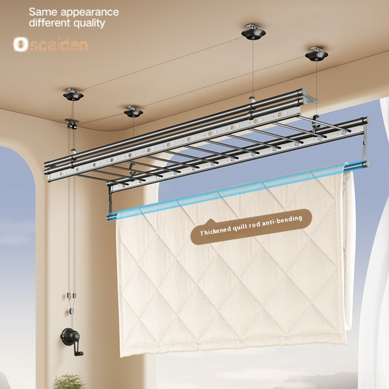 Rack Clothes Drying And Lowering Elevating Clothes Rack Balcony Hand Cranked Clothes Drying Pole Indoor Household Automatic Top Mounted Manual Clothes Drying Rack Cool Clothes