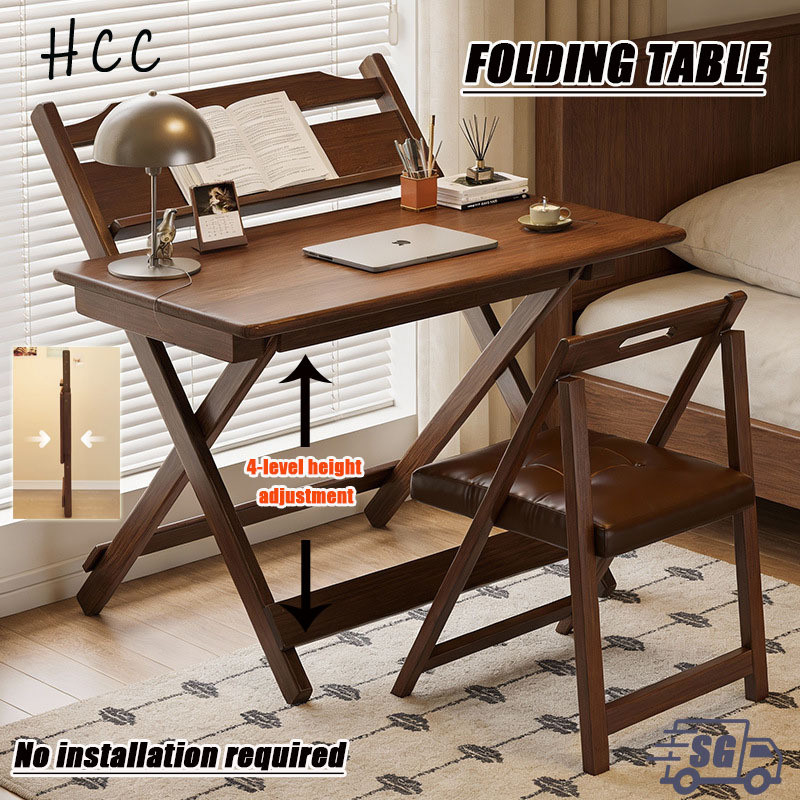 Foldable Table 【SG Stock】Height Adjustment Desk Living Room Dining Table Study Table Computer desk[Fully Assembled]