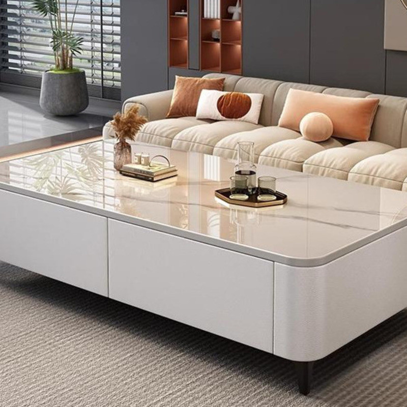 2026 New Rock Plate Coffee Table With Drawer Wear-resistant Scratch-resistant Living Room Tea Table Storage Cabinet