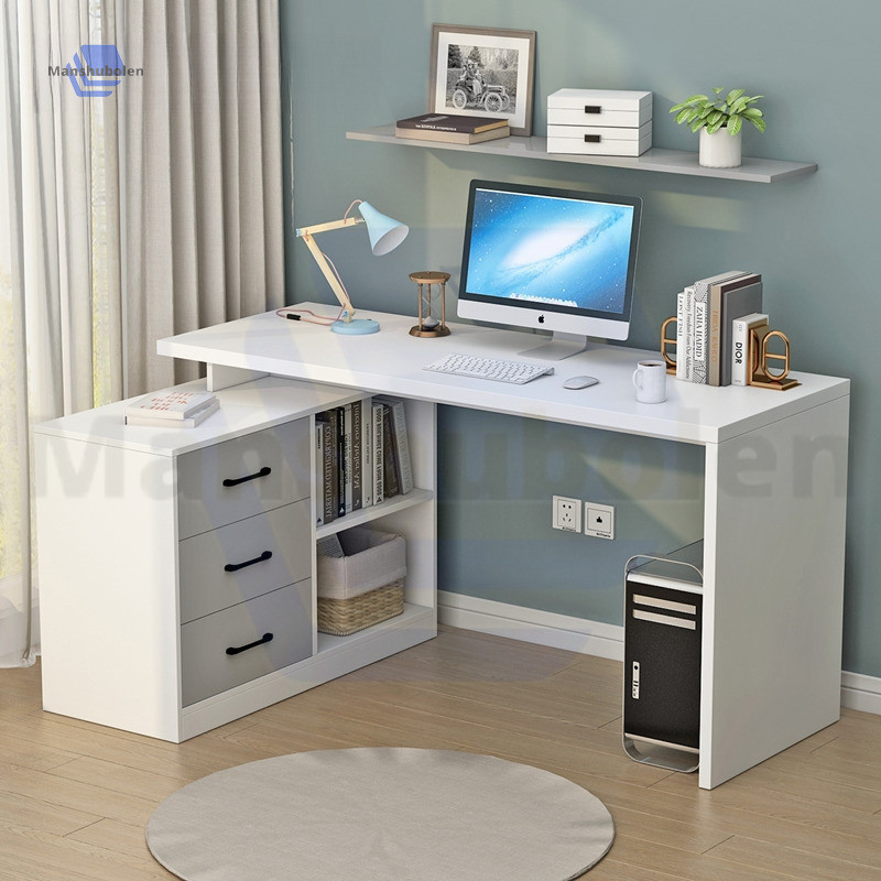 Study Table Writing Desk Bookshelf All-In-One Desk L-Shaped Corner Table With Storage Space Hewenjie2.Sg