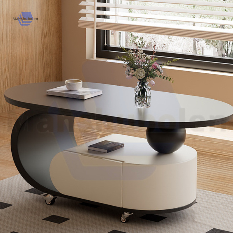 Minimalist Modern Cream Style Movable Coffee Table for Living Room, Small Apartment Sofa Side Table, Rock Board, Light Luxury High-End Feel hewenjie2.Sg